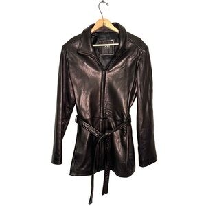 AM Studio | Black Front Zip Belted Leather Jacket Size XL